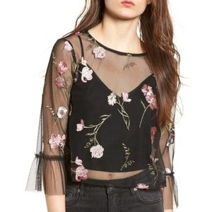 NWT Ten Sixty Black Floral Mesh Top NEW S M !